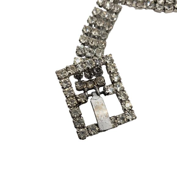 Skinny Rhinestone Belt 28 1/2" Clear Crystals Silver Tone Buckle Vintage 50s - Picture 6 of 9